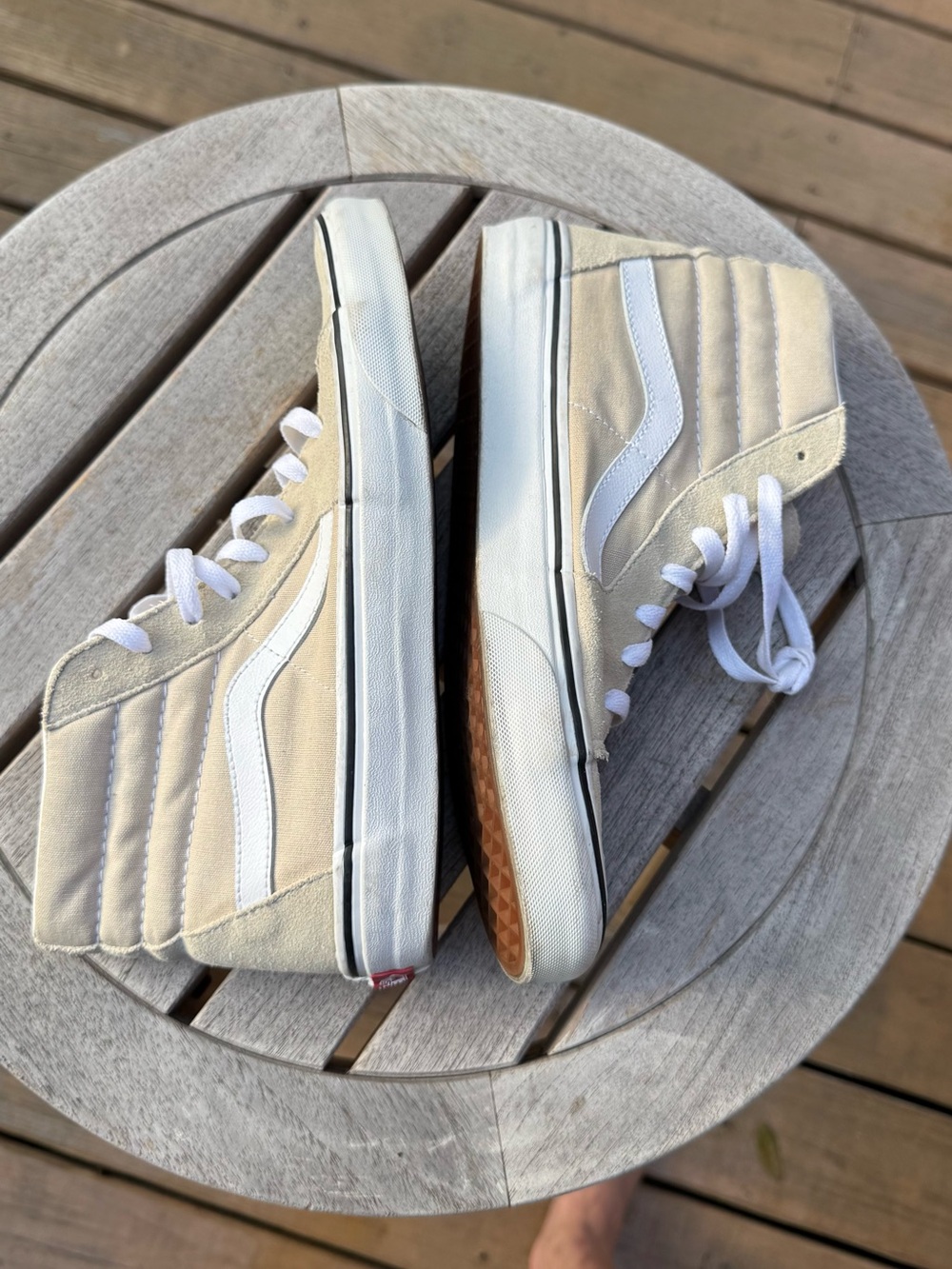 Vans Sk8-HI High-Top Sneakers in Cream and White Suede, 9 (M), 10.5 (W)